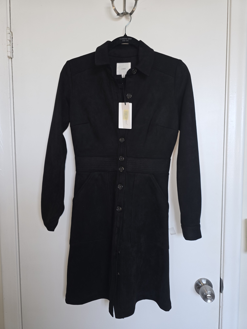A Loves A Faux Suede Button Front Long Sleeve Mini Shirt Dress Small